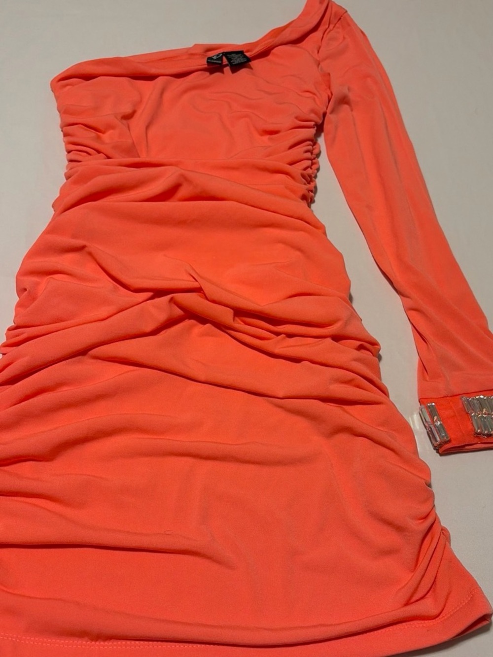 Windsor Coral One-Shoulder Ruched Bodycon Dress